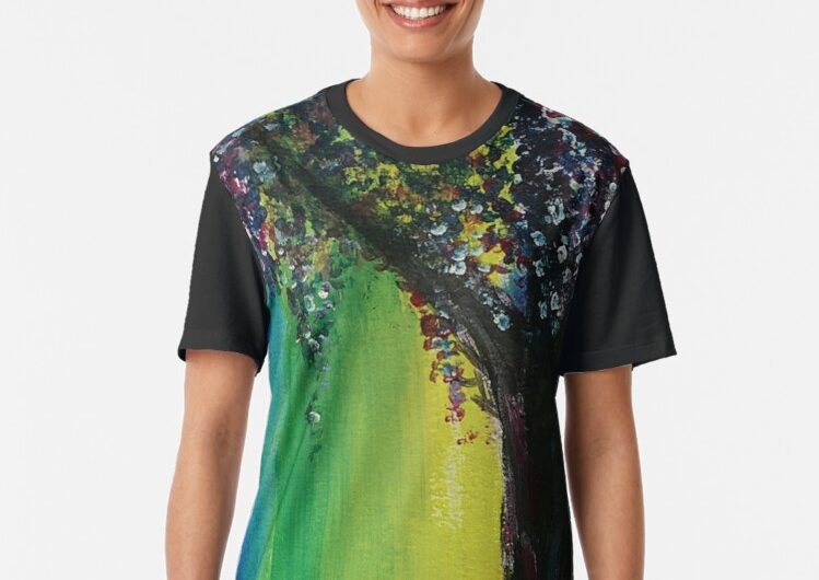 Willow tree graphic t-shirt design on a woman