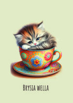 kitten in a teacup welsh get well soon card
