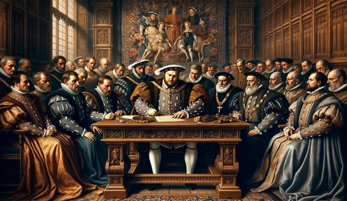 King Henry VIII signing the Act of Supremacy creating the Anglican Church